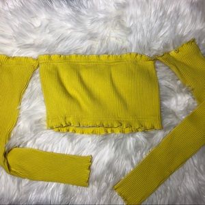 yellow stretchy off the shoulder crop top